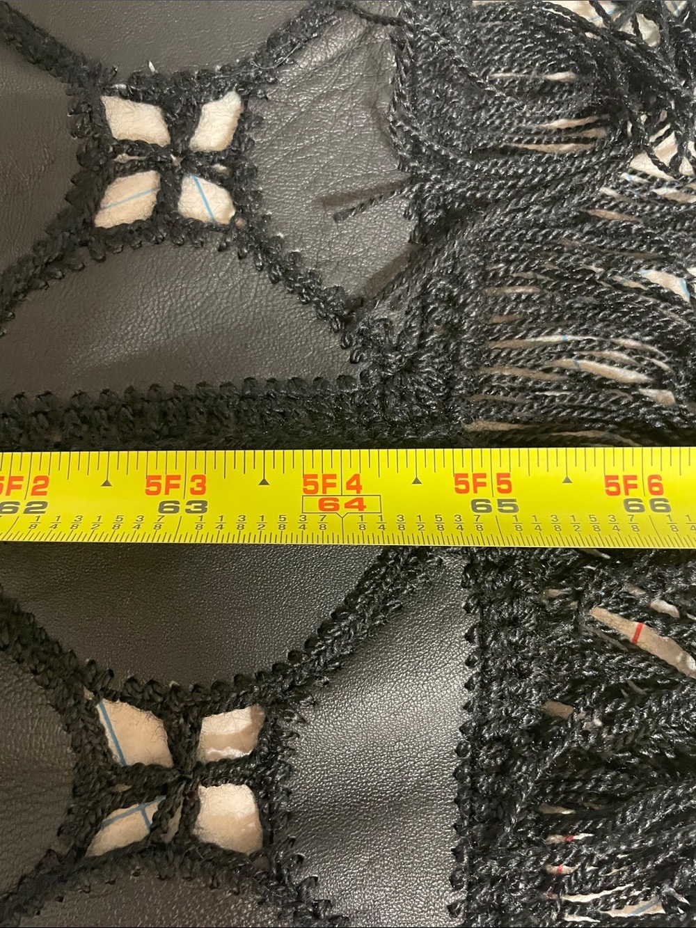70’s Styled Leather Handcrafted Black Crochet Fringe Wrap Scarf - Picture 6 of 7